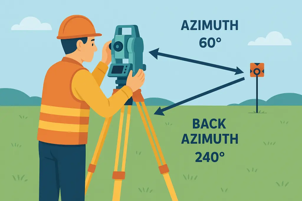 cara menentukan azimuth dengan total station